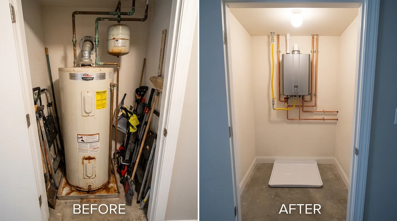 Tank water heater versus wall-mounted tankless unit comparison for Norfolk, MA homeowners
