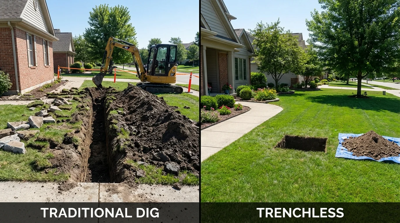 Trenchless sewer repair with minimal yard damage versus traditional excavation in Norfolk, MA
